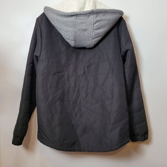 Ecko Unlimited Hooded Puffer Jacket With Faux Sherpa Lining Snap Buttons Gray - Picture 9 of 11